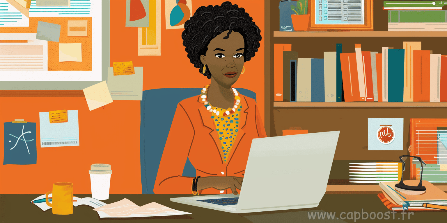 Catherine, 43 ans, en pleine création de sa micro-entreprise depuis chez elle.